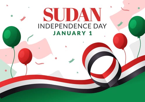 Sudan Independence Day on on January 1st with Flags and Sudanese National Holiday in Flat Cartoon Background Hand Drawn Templates Illustration