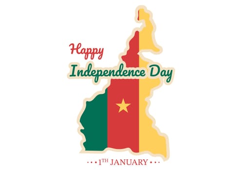 Happy Cameroon Independence Day on January 1st with Cameroonian Flag and Memorial Holiday in Flat Cartoon Hand Drawn Templates Illustration