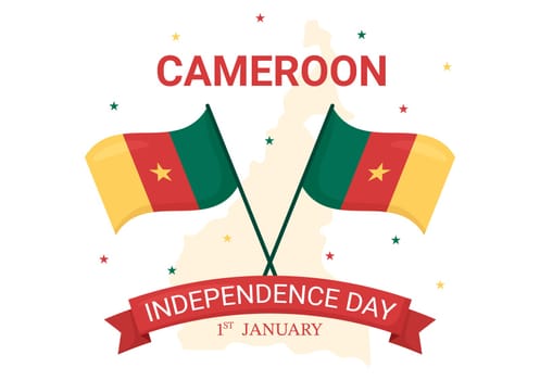 Happy Cameroon Independence Day on January 1st with Cameroonian Flag and Memorial Holiday in Flat Cartoon Hand Drawn Templates Illustration