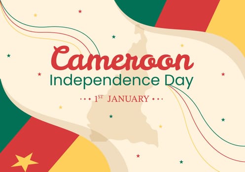 Happy Cameroon Independence Day on January 1st with Cameroonian Flag and Memorial Holiday in Flat Cartoon Hand Drawn Templates Illustration