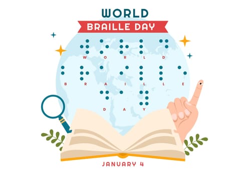 World Braille Day on 4th of January with Text by Alphabet for Means of Communication in Flat Cartoon Hand Drawn Templates Illustration