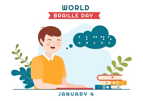 World Braille Day on 4th of January with Text by Alphabet for Means of Communication in Flat Cartoon Hand Drawn Templates Illustration