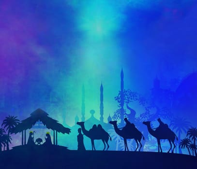 Biblical scene - birth of Jesus in Bethlehem.