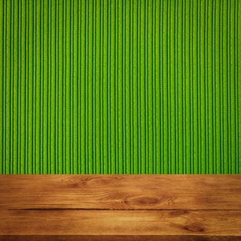 The background is blank wooden boards and a textured striped wall with gradient lighting and vignetting. For product demonstrations, free space, layout, mockup, perspective board, background board.