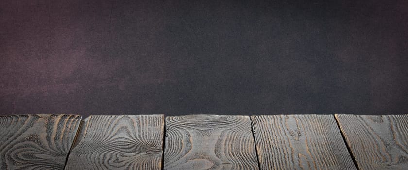 The background is blank wooden boards and a textured plastered wall with lighting and vignetting. For product demonstrations, free space, layout, mockup, perspective board, background board.