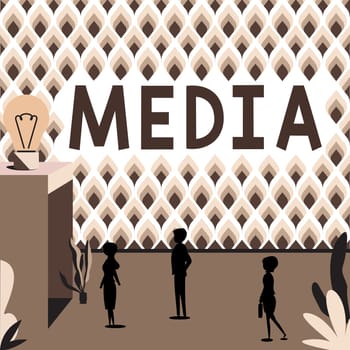 Hand writing sign Media, Internet Concept communication outlets or tools used to store and deliver information