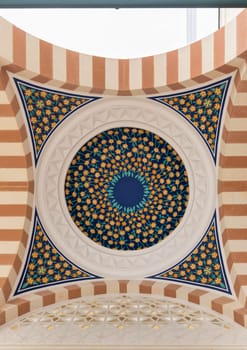 Intrados of dome at a passage in the courtyard of Grand Camlia Mosque, or Buyuk Camlica Camii, a modern Islamic complex, 2019, located in Camlica hill in Uskudar district, Istanbul, Turkey