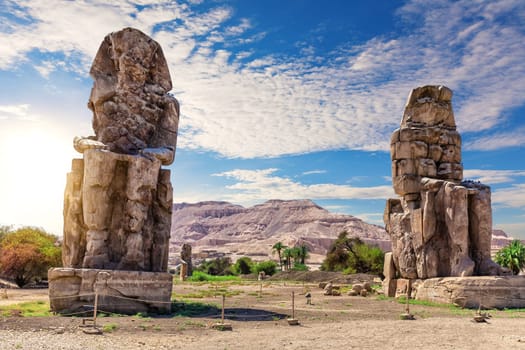 The Colossi of Memnon or statues of the Pharaoh Amenhotep, Luxor, Egypt.