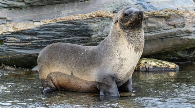 Juvenile Antarctic fur seal (Arctocephalus gazella) in South Georgia in its natural environment