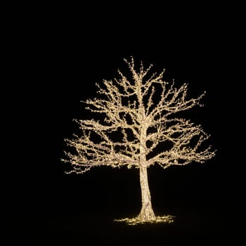 A Tree as an illuminated decoration made of fairy lights at the light installation Lumagica in the Elbauenpark in Magdeburg as a mood for the Christmas season