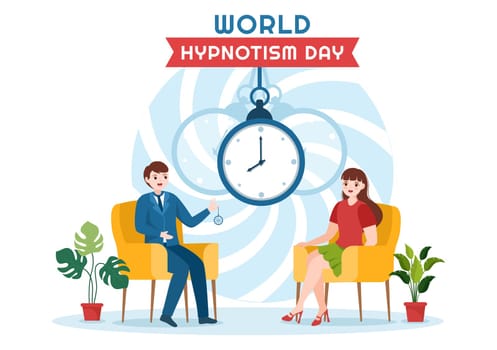 World Hypnotism Day with Black and White Spiral, Altered State of Mind, Hypnosis Treatment Service in Flat Cartoon Hand Drawn Templates Illustration