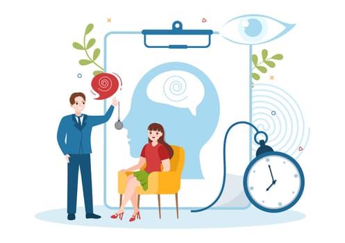 World Hypnotism Day with Black and White Spiral, Altered State of Mind, Hypnosis Treatment Service in Flat Cartoon Hand Drawn Templates Illustration