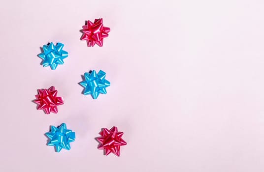 Wrapping Ribbons And Bows For Valentine'S Day, Christmas or Birthday on light pink background