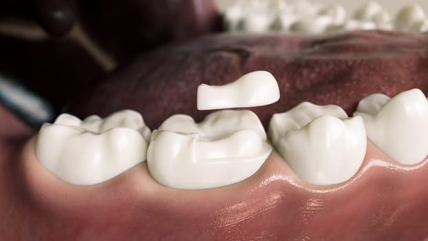 Ceramic Onlay quarter crown over a tooth- 3D Rendering