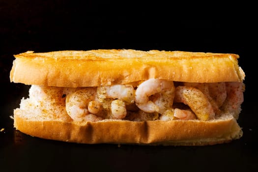 close up of rustic american shrimp seafood roll