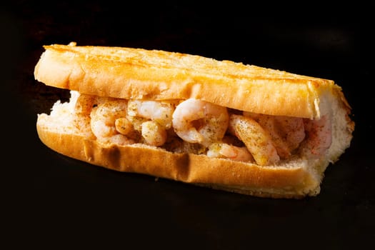 close up of rustic american shrimp seafood roll