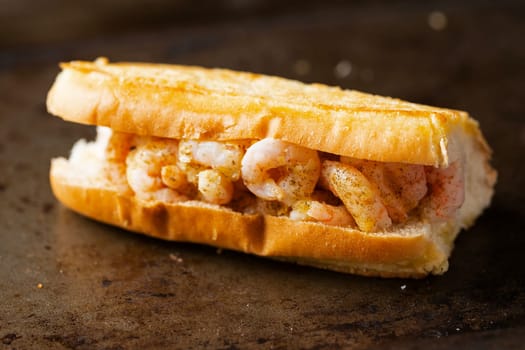 close up of rustic american shrimp seafood roll
