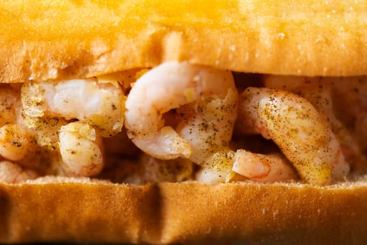 close up of rustic american shrimp seafood roll