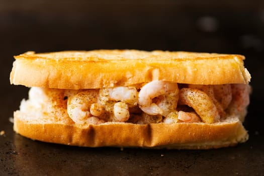 close up of rustic american shrimp seafood roll
