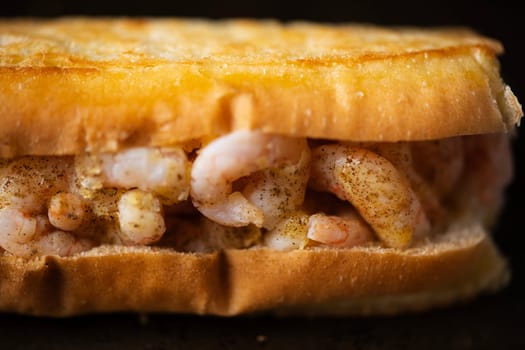 close up of rustic american shrimp seafood roll
