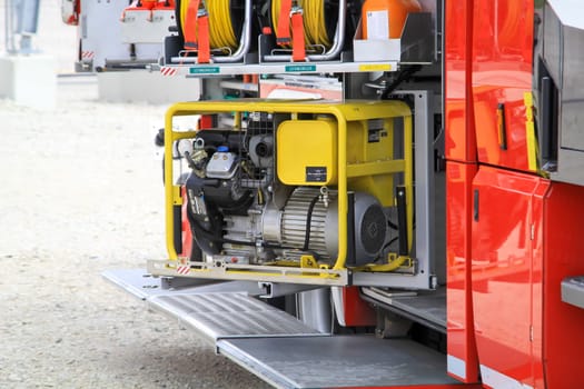Details of a fire truck. View of a modern fire truck.