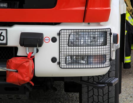 Details of a fire truck. View of a modern fire truck.