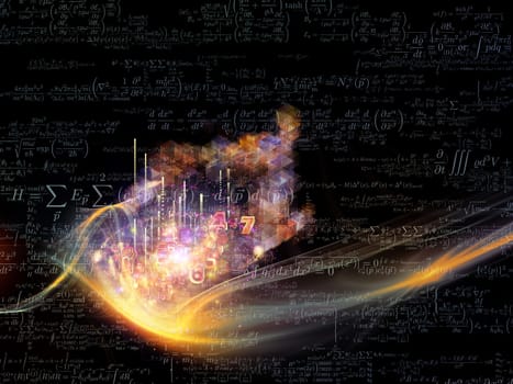 Waves of Technology series. Artistic abstraction composed of lights, fractal and technological elements on the subject of science, philosophy, metaphysics and modern technology