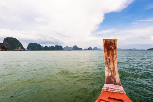 Natural landscape, beautiful sea in the evening during a boat tour at the Ao Phang Nga Bay National Park, Thailand