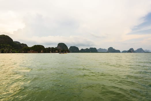 Natural landscape beautiful sea in the evening at the Ao Phang Nga Bay National Park, Thailand