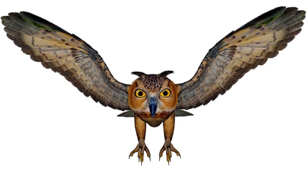 Eagle owl diving isolated in white background - 3D render