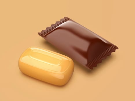 Caramel hard candies on brown background