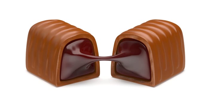 Milk chocolate candy with cherry filling inside