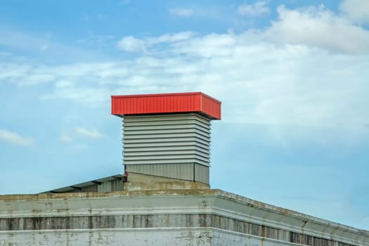 Building abandoned buildings with blue sky background.