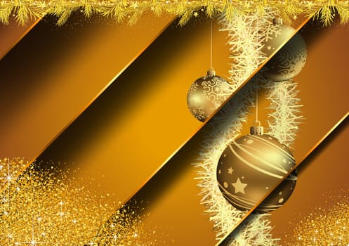 Gold Modern Christmas Background with Layered Effect with Christmas Balls Motif - Festive Colored Illustration