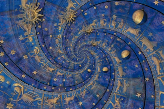 Astrological background with zodiac signs and symbol - blue