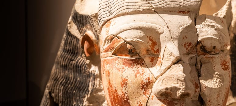 Turin, Italy - Circa January 2022: sandtone statue archaeology in Egyptian Museum - 1190 B.C.
