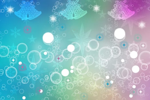 Abstract blurred festive delicate winter christmas or Happy New Year background texture with shiny light turquoise blue and bright bokeh lighted stars and snowflakes. Card concept.