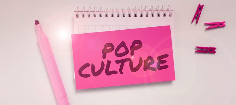 Conceptual caption Pop Culture, Business showcase describes the lifestyle and tastes of the majority of mostly younger people