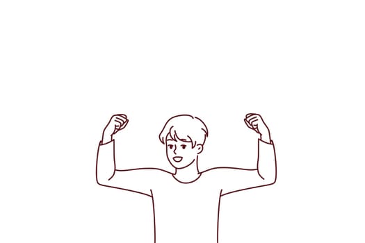 Smiling boy dream on having muscles
