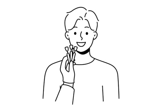 Dentists hand with veneers comparing with client teeth in clinic. Concept of tooth prosthesis and dental care. Vector illustration.