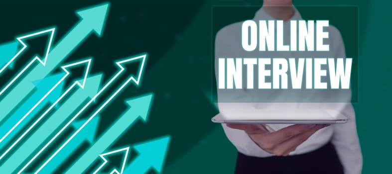 Conceptual caption Online Interview, Business showcase method conducted using computermediated communication