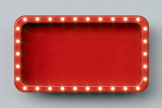 Red retro billboard with glowing neon lights -- 3D Rendering