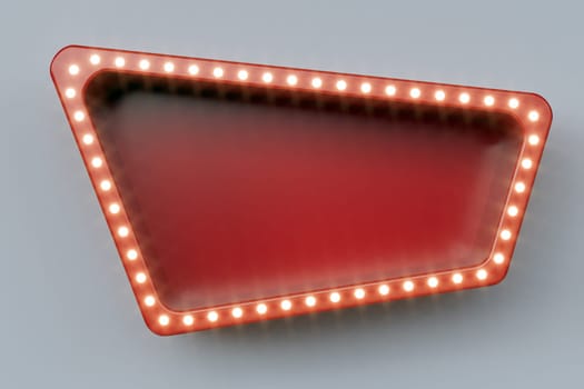 Red retro billboard with glowing neon lights -- 3D Rendering