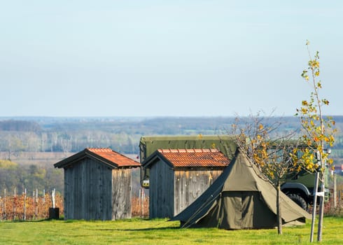 Tent on green border checkpoint
