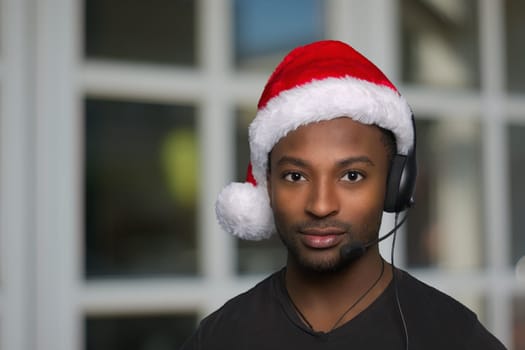 open during christmas customer support service center operator online shopping headset and santa hat