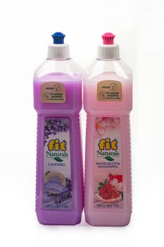 WETZLAR, GERMANY 2022-07-18: Plastic bottles of fit dishwashing liquid.