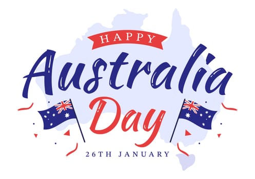 Happy Australia Day Observed Every Year on January 26th with Flags and Map to Diversity of Peoples in Flat Cartoon Hand Drawn Template Illustration