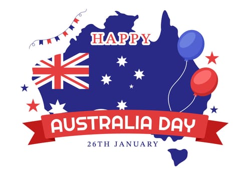 Happy Australia Day Observed Every Year on January 26th with Flags and Map to Diversity of Peoples in Flat Cartoon Hand Drawn Template Illustration