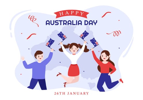 Happy Australia Day Observed Every Year on January 26th with Flags and Map to Diversity of Peoples in Flat Cartoon Hand Drawn Template Illustration