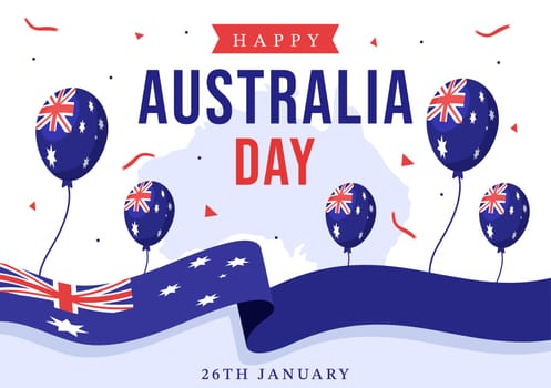 Happy Australia Day Observed Every Year on January 26th with Flags and Map to Diversity of Peoples in Flat Cartoon Hand Drawn Template Illustration